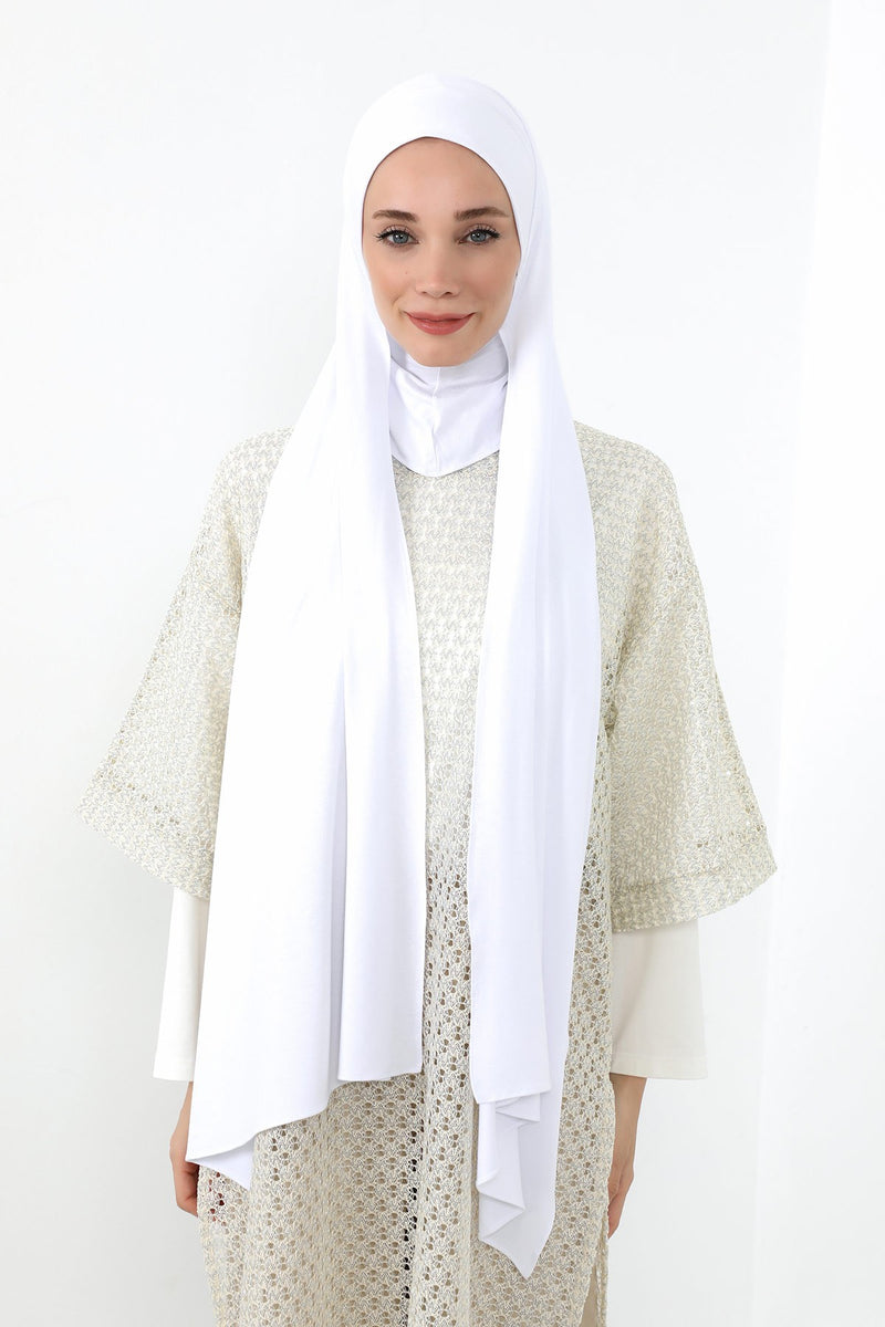 Neck-Covering Practical Jersey Hijab with Built-In Ninja Bonnet, Ready-to-Wear Hijab – Stretch Jersey Design with Integrated Undercap,PS-59