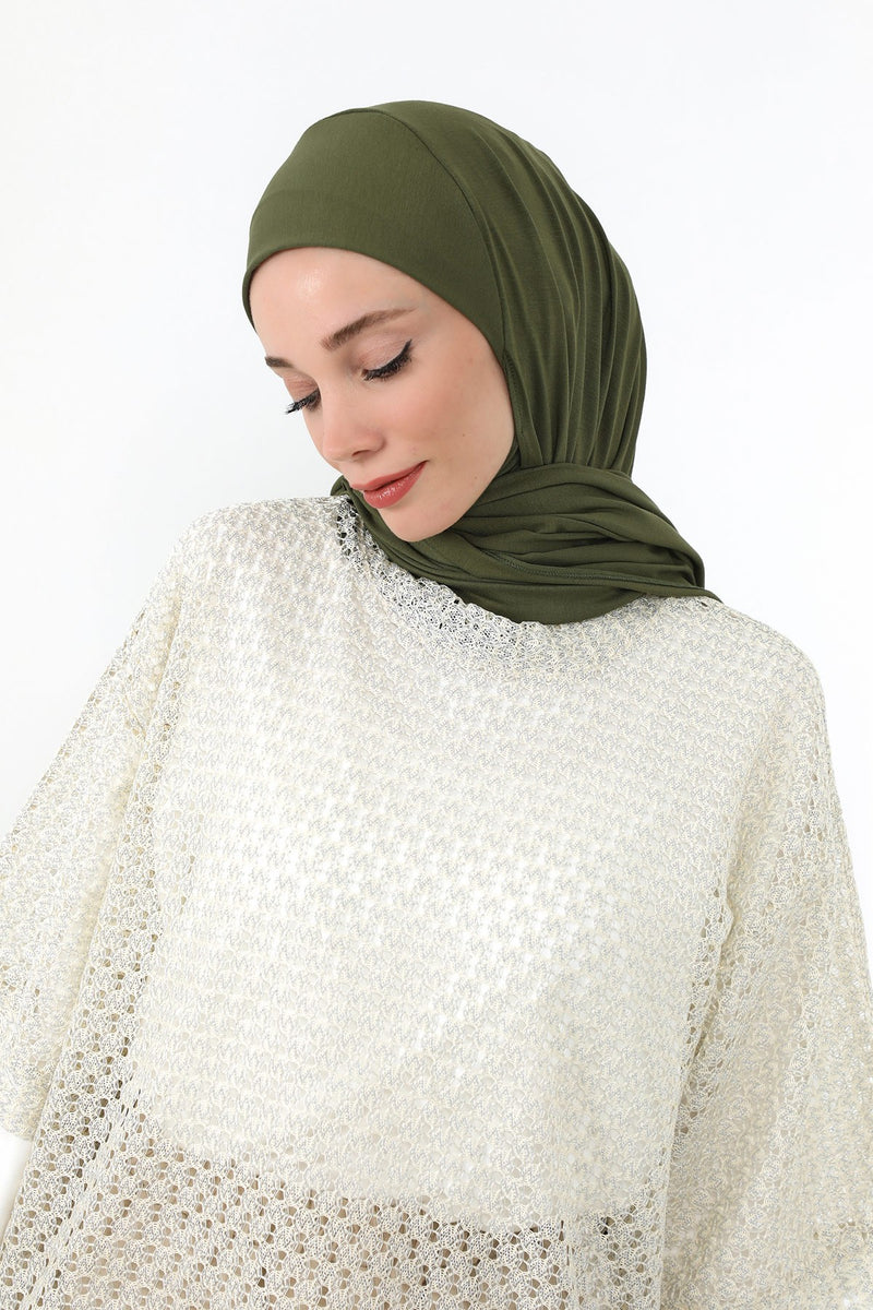 Neck-Covering Practical Jersey Hijab with Built-In Ninja Bonnet, Ready-to-Wear Hijab – Stretch Jersey Design with Integrated Undercap,PS-59