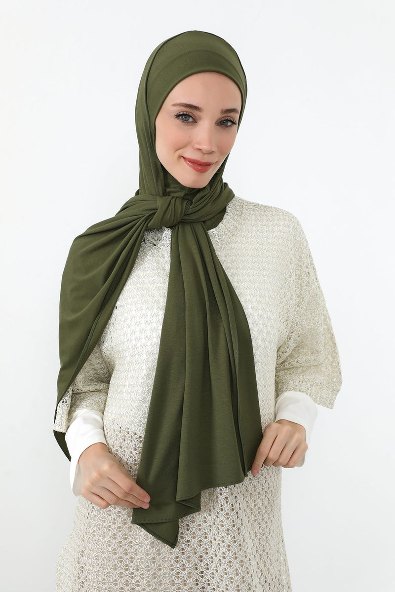 Neck-Covering Practical Jersey Hijab with Built-In Ninja Bonnet, Ready-to-Wear Hijab – Stretch Jersey Design with Integrated Undercap,PS-59