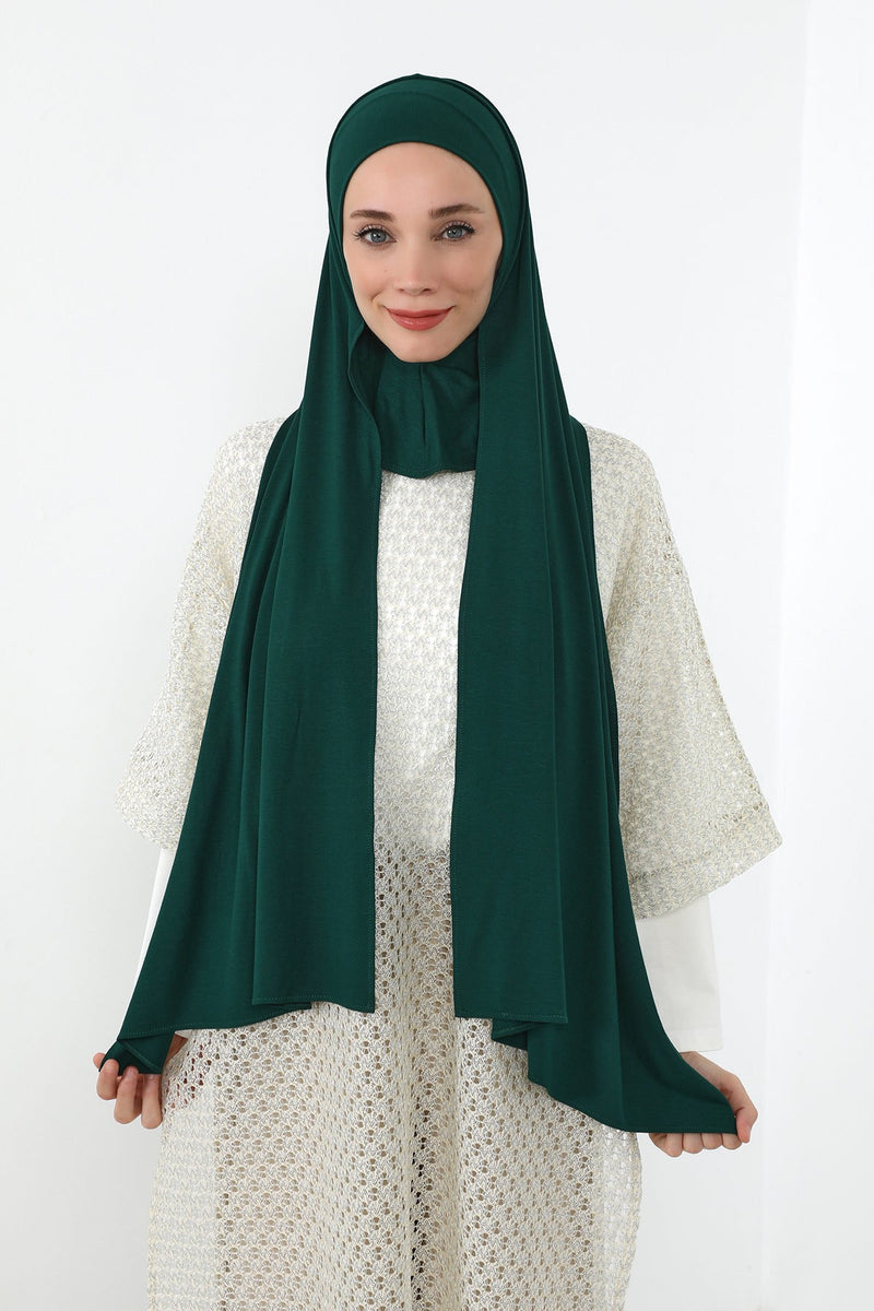 Neck-Covering Practical Jersey Hijab with Built-In Ninja Bonnet, Ready-to-Wear Hijab – Stretch Jersey Design with Integrated Undercap,PS-59