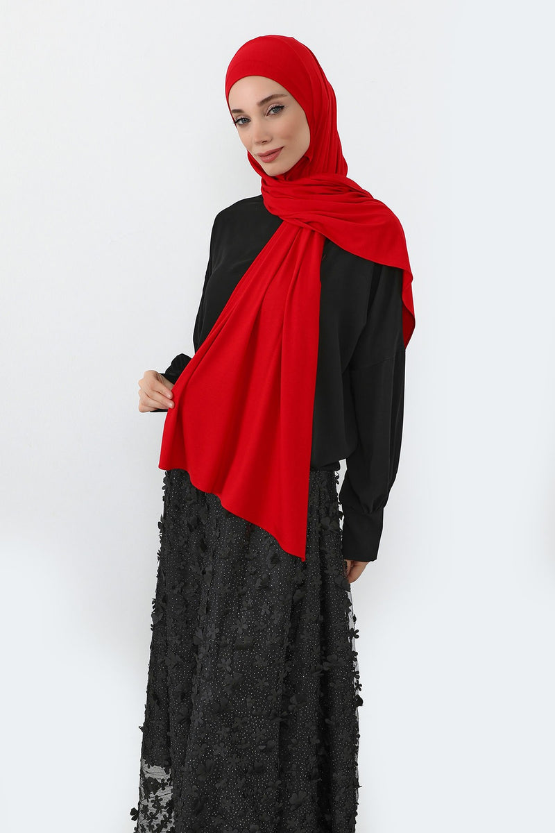 Neck-Covering Practical Jersey Hijab with Built-In Ninja Bonnet, Ready-to-Wear Hijab – Stretch Jersey Design with Integrated Undercap,PS-59