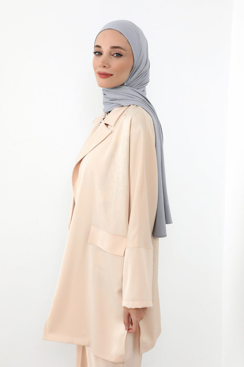 Neck-Covering Practical Jersey Hijab with Built-In Ninja Bonnet, Ready-to-Wear Hijab – Stretch Jersey Design with Integrated Undercap,PS-59