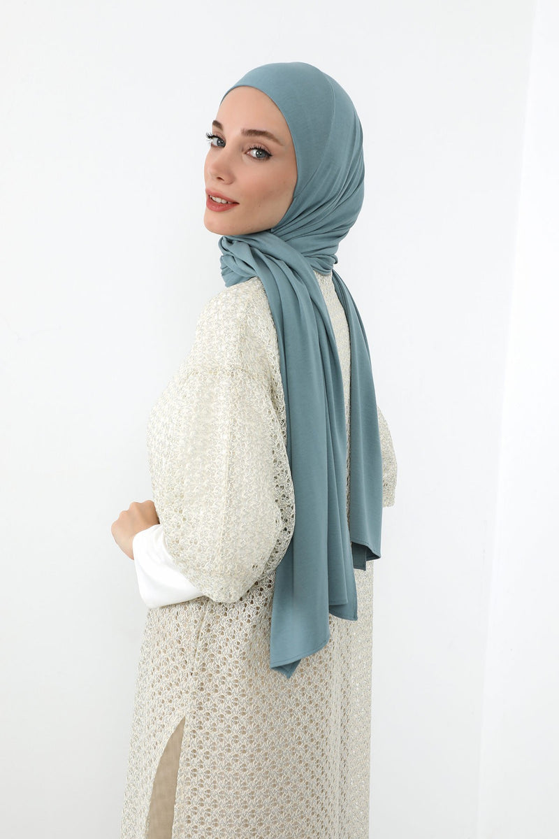 Neck-Covering Practical Jersey Hijab with Built-In Ninja Bonnet, Ready-to-Wear Hijab – Stretch Jersey Design with Integrated Undercap,PS-59