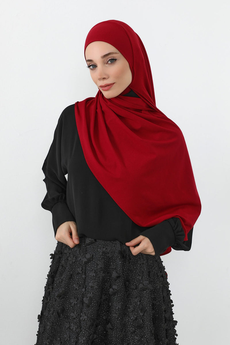 Neck-Covering Practical Jersey Hijab with Built-In Ninja Bonnet, Ready-to-Wear Hijab – Stretch Jersey Design with Integrated Undercap,PS-59
