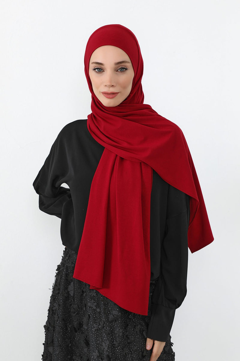 Neck-Covering Practical Jersey Hijab with Built-In Ninja Bonnet, Ready-to-Wear Hijab – Stretch Jersey Design with Integrated Undercap,PS-59