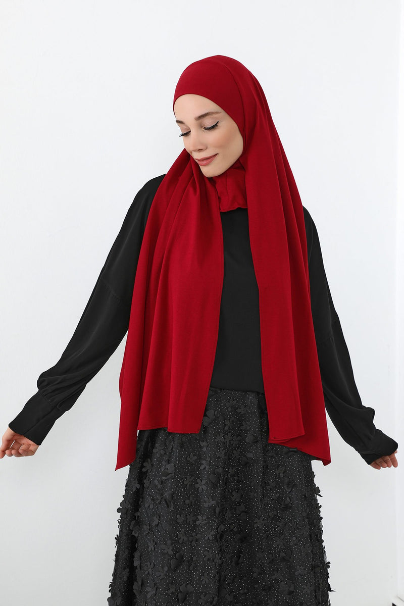 Neck-Covering Practical Jersey Hijab with Built-In Ninja Bonnet, Ready-to-Wear Hijab – Stretch Jersey Design with Integrated Undercap,PS-59