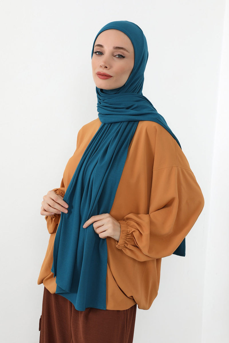 Neck-Covering Practical Jersey Hijab with Built-In Ninja Bonnet, Ready-to-Wear Hijab – Stretch Jersey Design with Integrated Undercap,PS-59