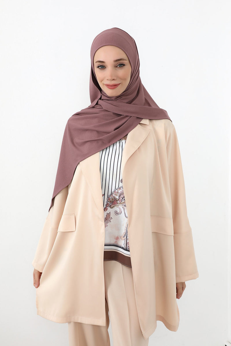 Neck-Covering Practical Jersey Hijab with Built-In Ninja Bonnet, Ready-to-Wear Hijab – Stretch Jersey Design with Integrated Undercap,PS-59