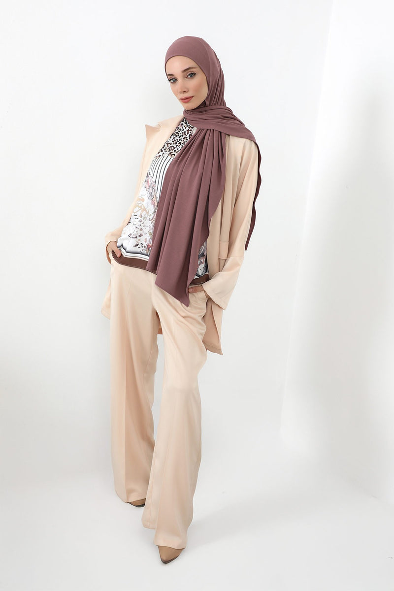 Neck-Covering Practical Jersey Hijab with Built-In Ninja Bonnet, Ready-to-Wear Hijab – Stretch Jersey Design with Integrated Undercap,PS-59