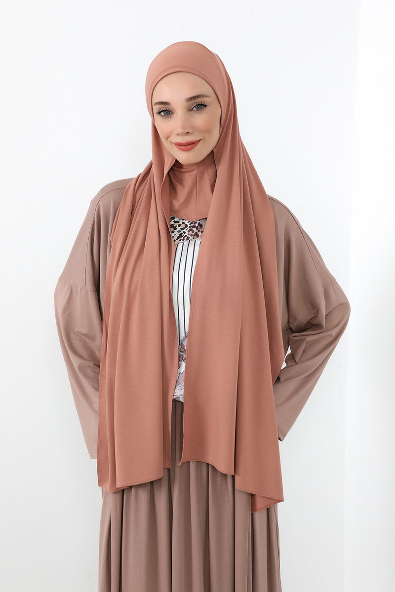 Neck-Covering Practical Jersey Hijab with Built-In Ninja Bonnet, Ready-to-Wear Hijab – Stretch Jersey Design with Integrated Undercap,PS-59