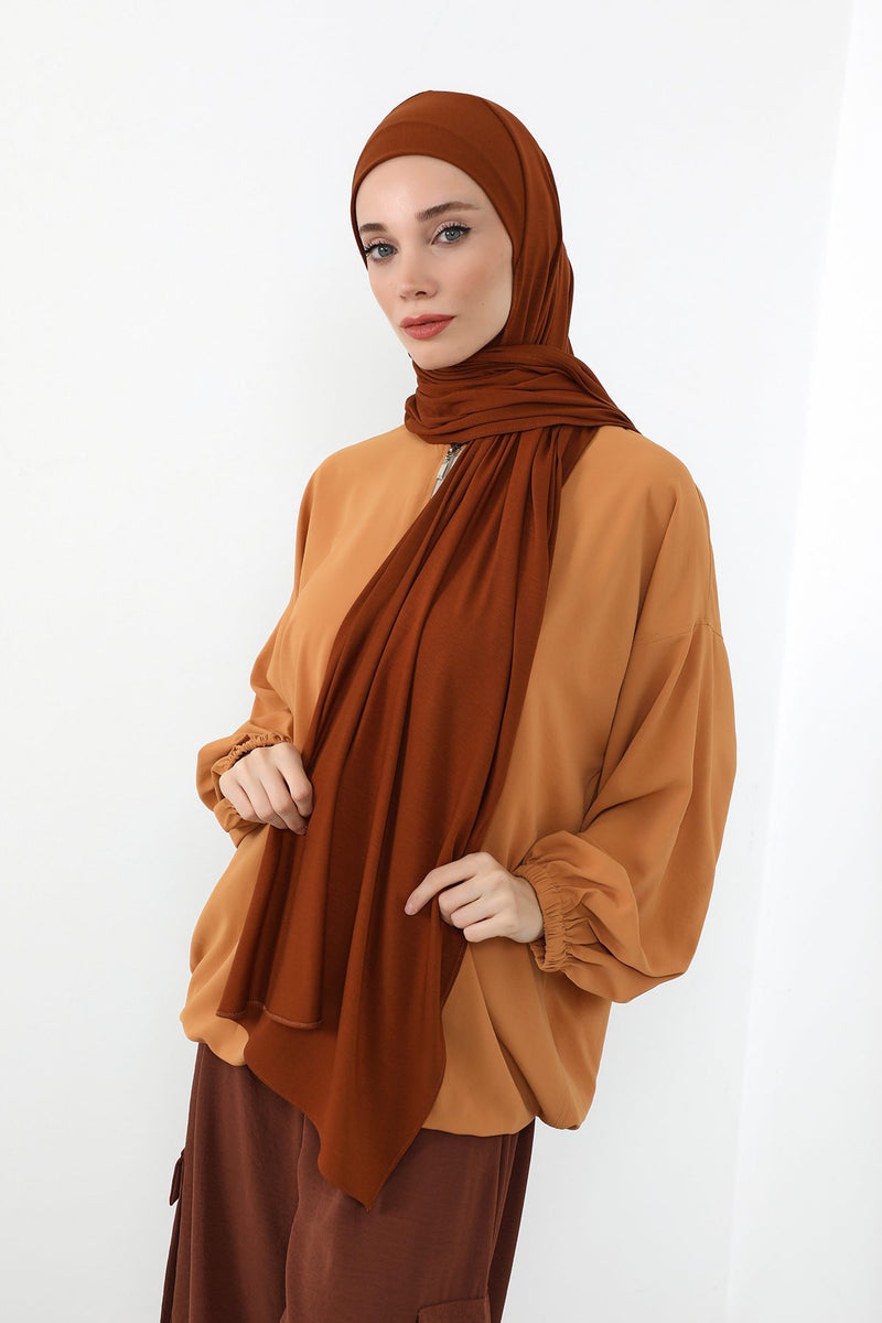 Neck-Covering Practical Jersey Hijab with Built-In Ninja Bonnet, Ready-to-Wear Hijab – Stretch Jersey Design with Integrated Undercap,PS-59