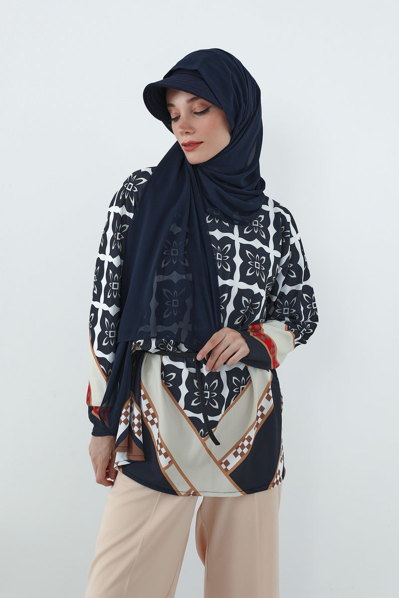 Practical Chiffon Hijab with Built-In Bonnet and Visor, Chiffon Scarf with Built-In Bonnet and Cap,SS-3