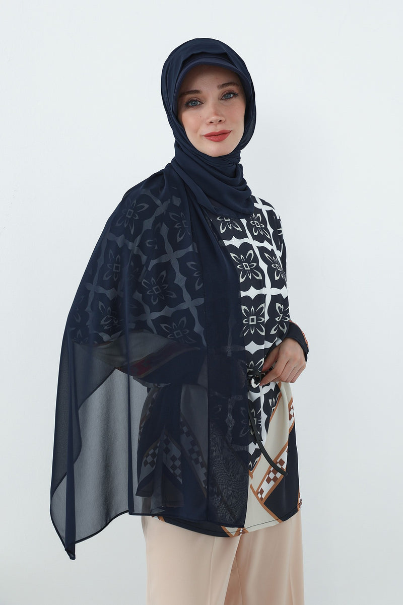 Practical Chiffon Hijab with Built-In Bonnet and Visor, Chiffon Scarf with Built-In Bonnet and Cap,SS-3