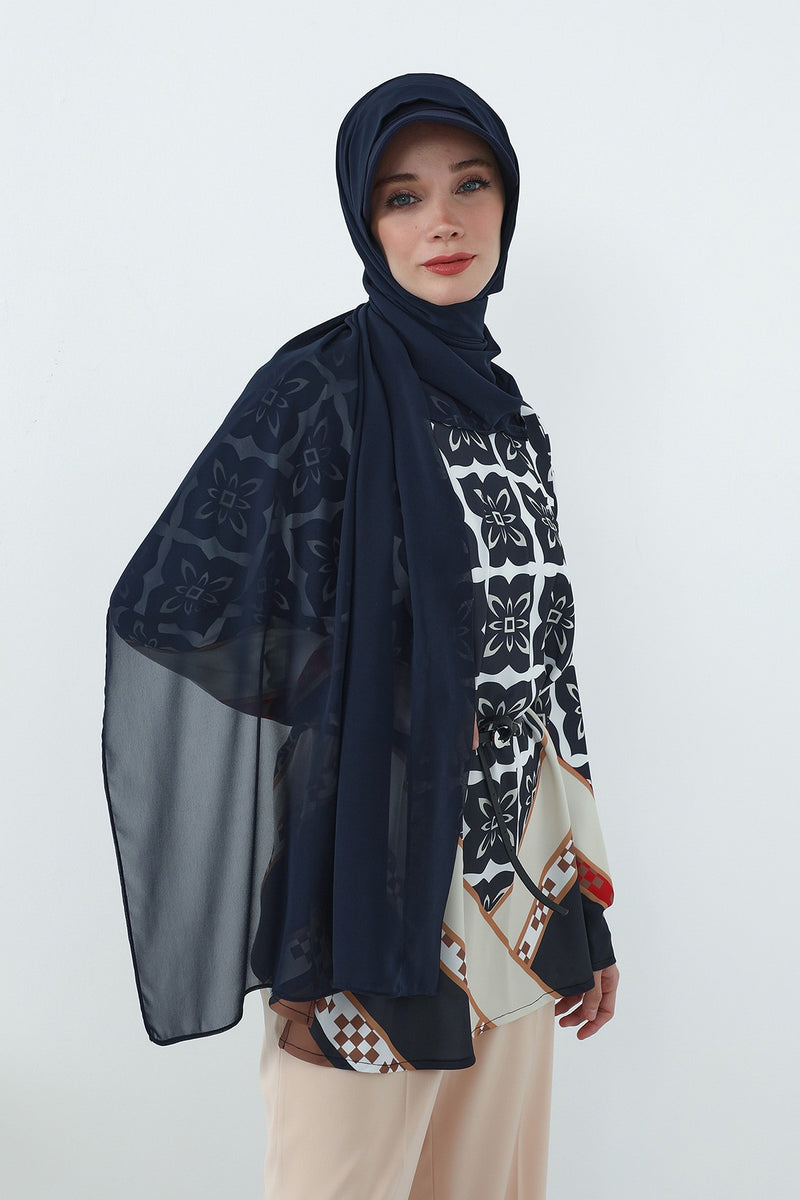 Practical Chiffon Hijab with Built-In Bonnet and Visor, Chiffon Scarf with Built-In Bonnet and Cap,SS-3