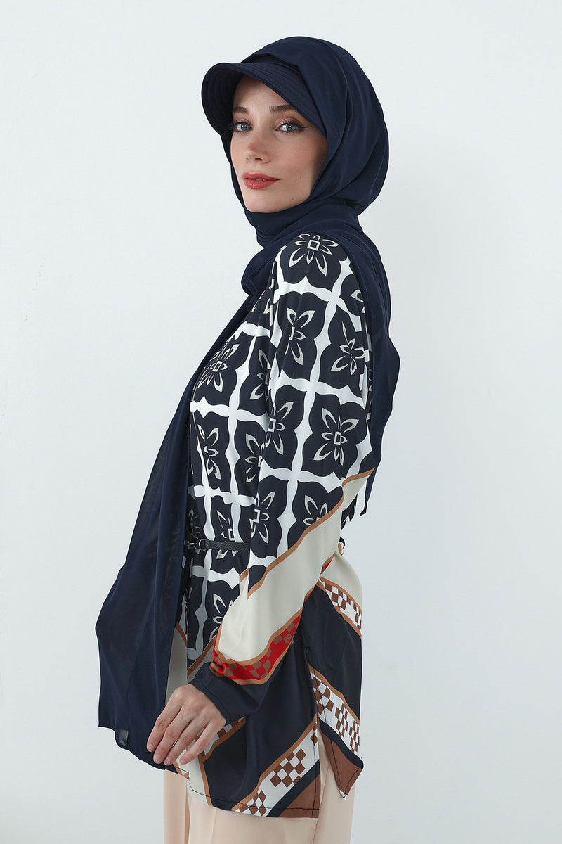 Practical Chiffon Hijab with Built-In Bonnet and Visor, Chiffon Scarf with Built-In Bonnet and Cap,SS-3