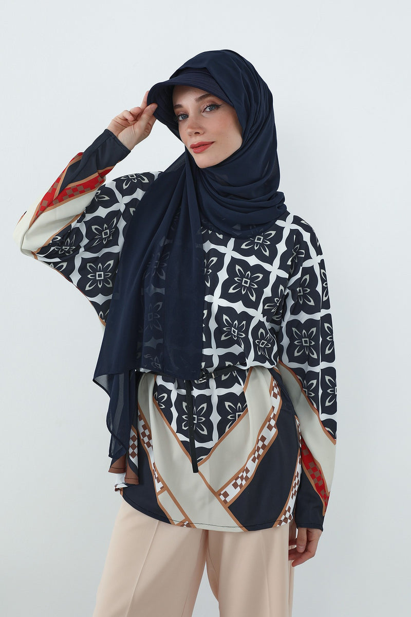 Practical Chiffon Hijab with Built-In Bonnet and Visor, Chiffon Scarf with Built-In Bonnet and Cap,SS-3