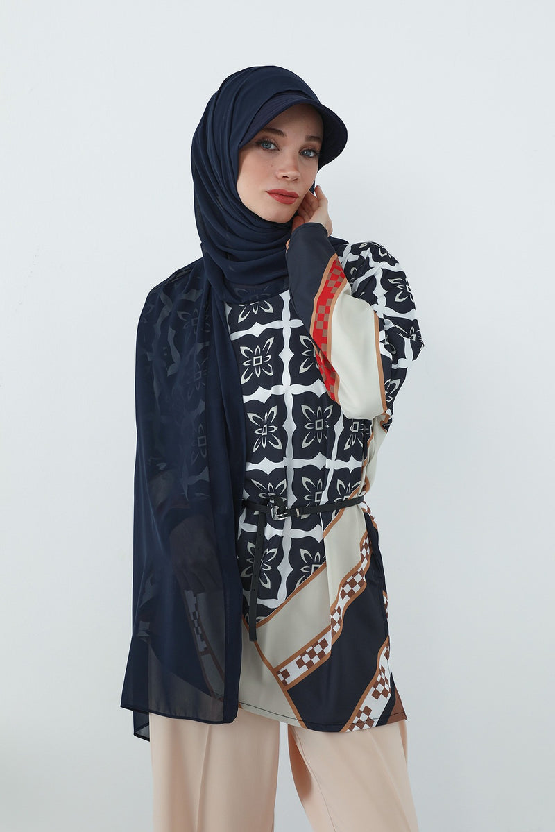 Practical Chiffon Hijab with Built-In Bonnet and Visor, Chiffon Scarf with Built-In Bonnet and Cap,SS-3