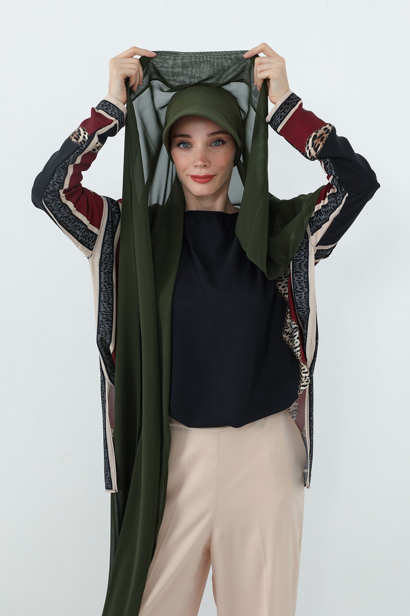 Practical Chiffon Hijab with Built-In Bonnet and Visor, Chiffon Scarf with Built-In Bonnet and Cap,SS-3