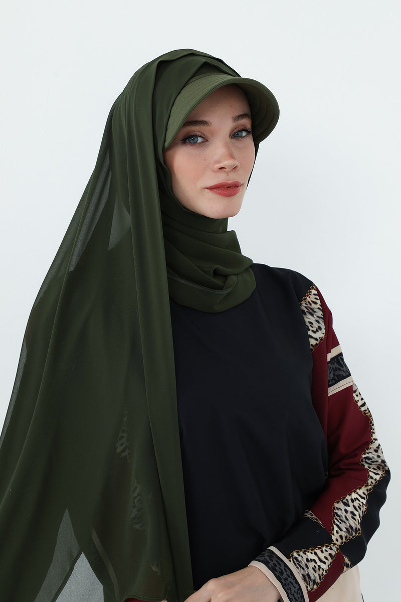 Practical Chiffon Hijab with Built-In Bonnet and Visor, Chiffon Scarf with Built-In Bonnet and Cap,SS-3