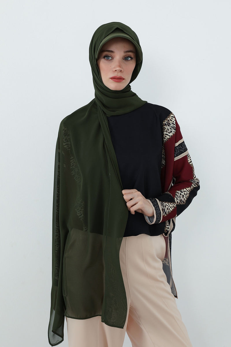 Practical Chiffon Hijab with Built-In Bonnet and Visor, Chiffon Scarf with Built-In Bonnet and Cap,SS-3