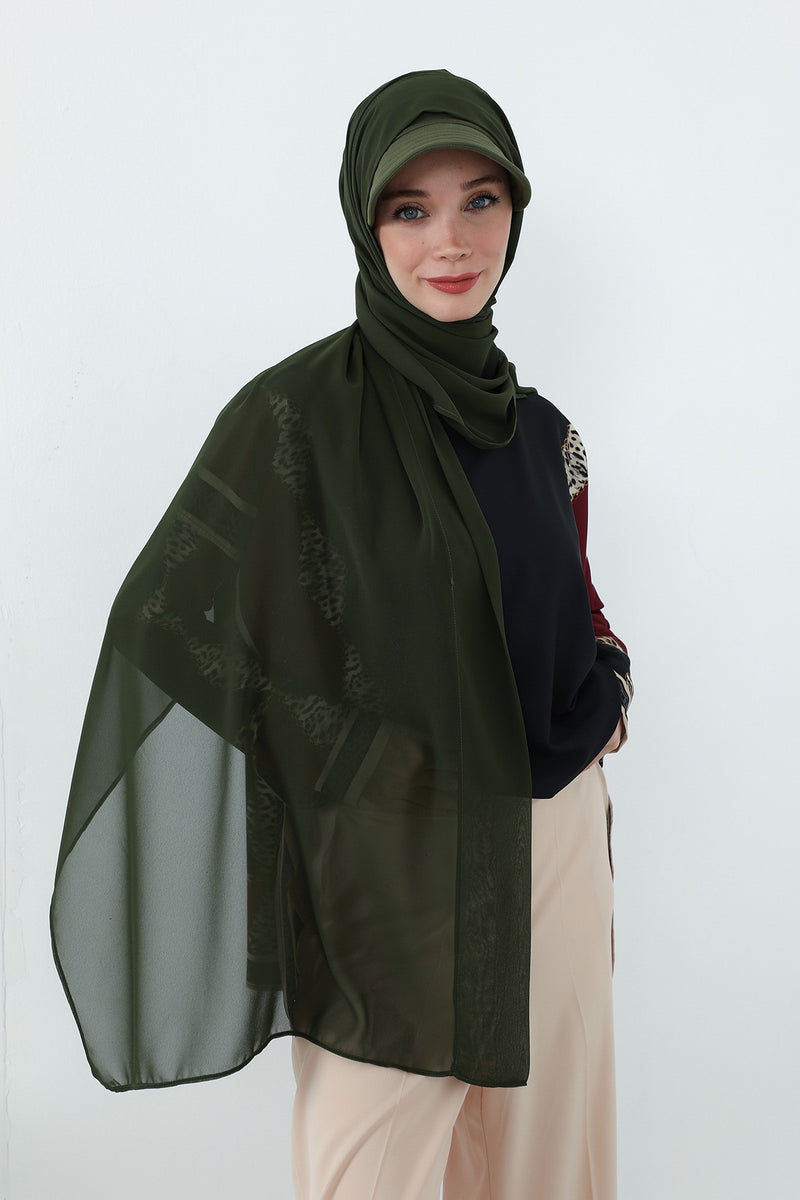 Practical Chiffon Hijab with Built-In Bonnet and Visor, Chiffon Scarf with Built-In Bonnet and Cap,SS-3