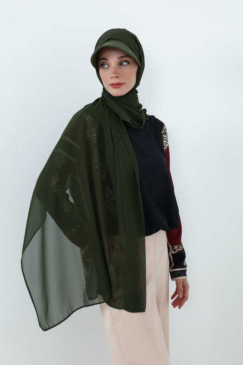 Practical Chiffon Hijab with Built-In Bonnet and Visor, Chiffon Scarf with Built-In Bonnet and Cap,SS-3