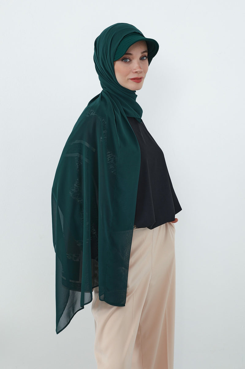 Practical Chiffon Hijab with Built-In Bonnet and Visor, Chiffon Scarf with Built-In Bonnet and Cap,SS-3