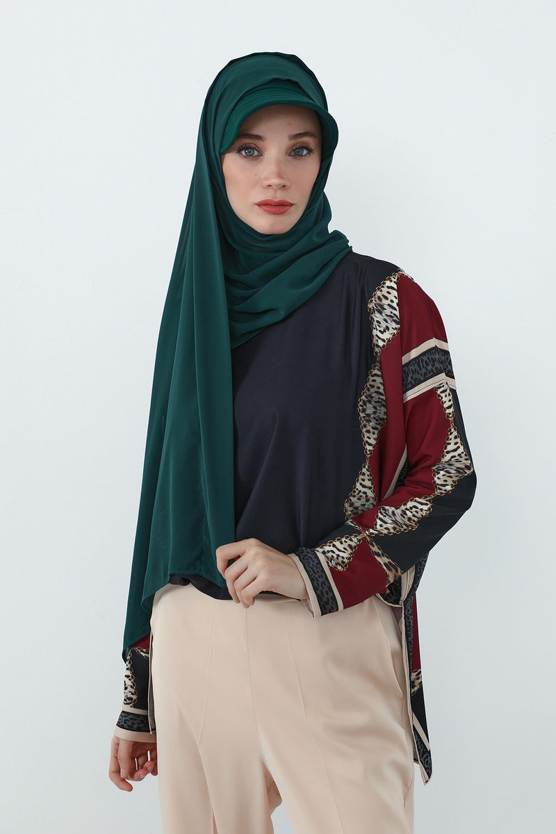 Practical Chiffon Hijab with Built-In Bonnet and Visor, Chiffon Scarf with Built-In Bonnet and Cap,SS-3