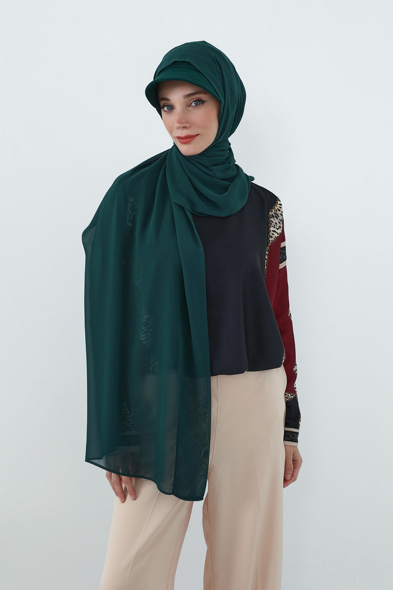 Practical Chiffon Hijab with Built-In Bonnet and Visor, Chiffon Scarf with Built-In Bonnet and Cap,SS-3