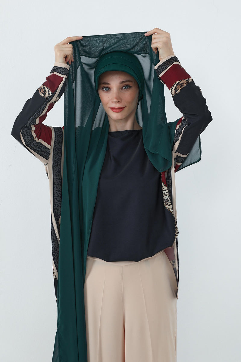 Practical Chiffon Hijab with Built-In Bonnet and Visor, Chiffon Scarf with Built-In Bonnet and Cap,SS-3