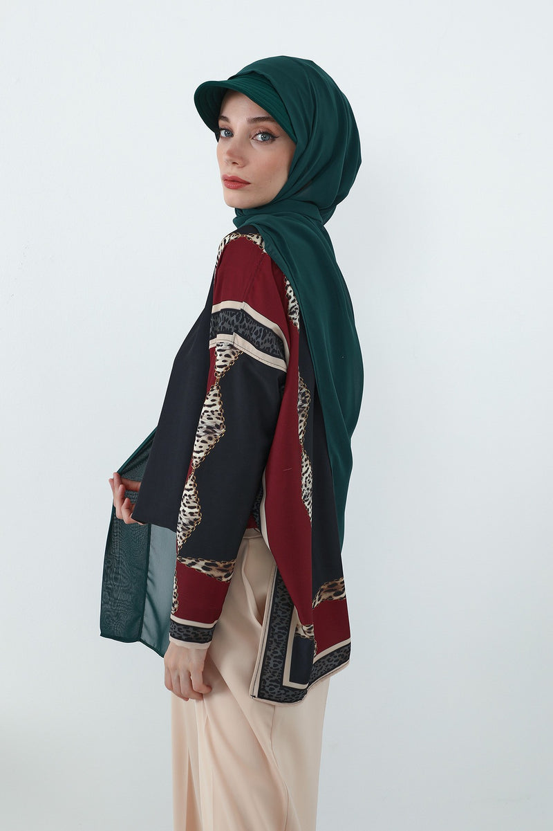 Practical Chiffon Hijab with Built-In Bonnet and Visor, Chiffon Scarf with Built-In Bonnet and Cap,SS-3