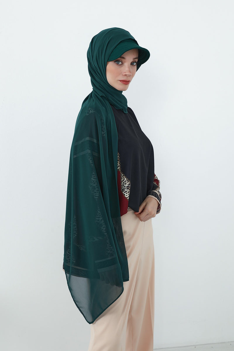 Practical Chiffon Hijab with Built-In Bonnet and Visor, Chiffon Scarf with Built-In Bonnet and Cap,SS-3