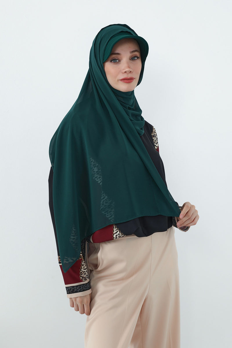 Practical Chiffon Hijab with Built-In Bonnet and Visor, Chiffon Scarf with Built-In Bonnet and Cap,SS-3