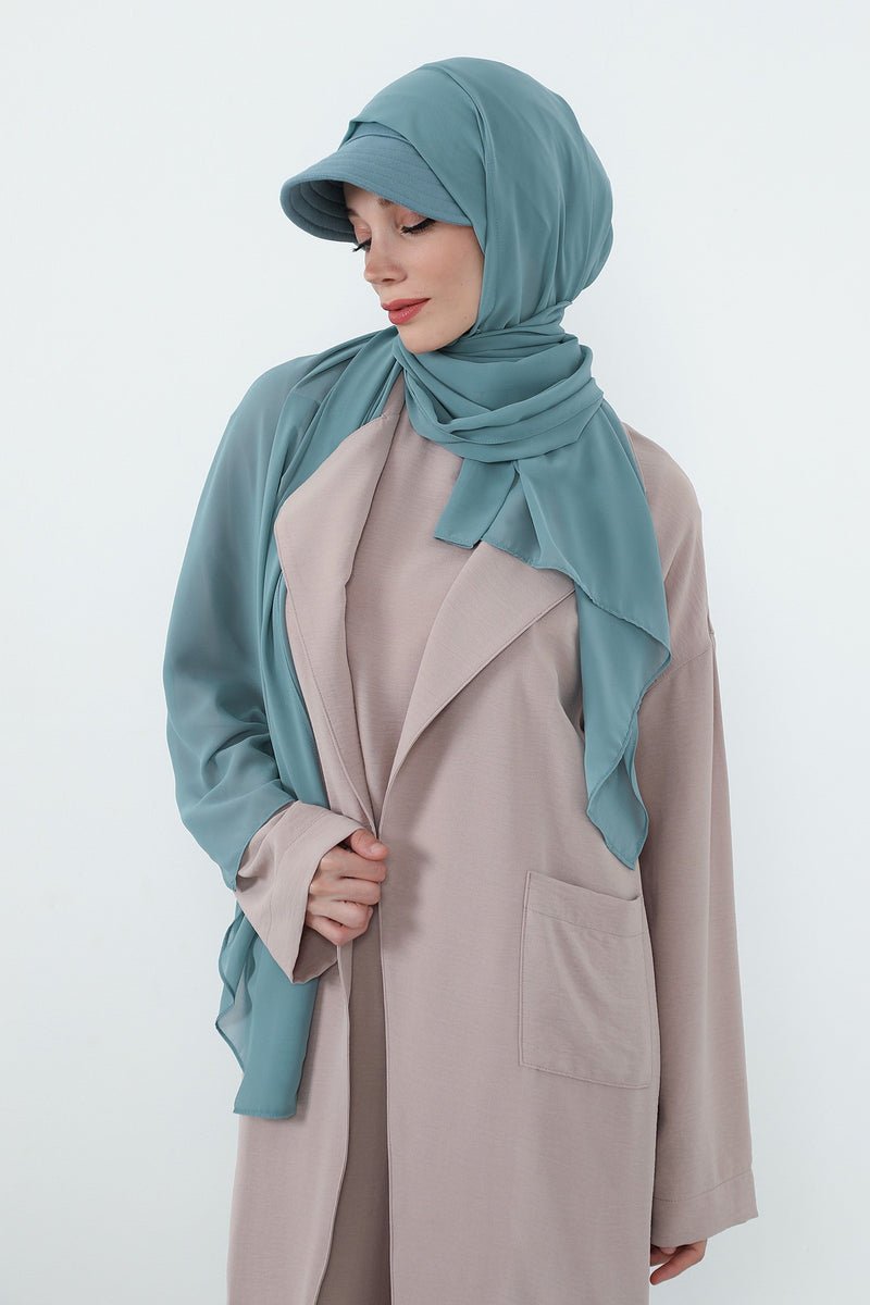 Practical Chiffon Hijab with Built-In Bonnet and Visor, Chiffon Scarf with Built-In Bonnet and Cap,SS-3