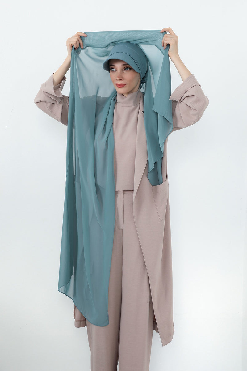 Practical Chiffon Hijab with Built-In Bonnet and Visor, Chiffon Scarf with Built-In Bonnet and Cap,SS-3