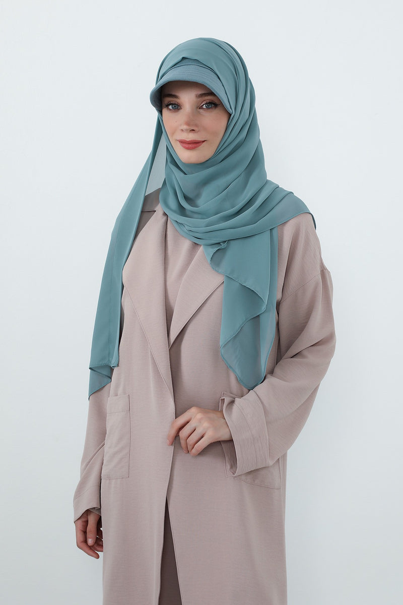 Practical Chiffon Hijab with Built-In Bonnet and Visor, Chiffon Scarf with Built-In Bonnet and Cap,SS-3
