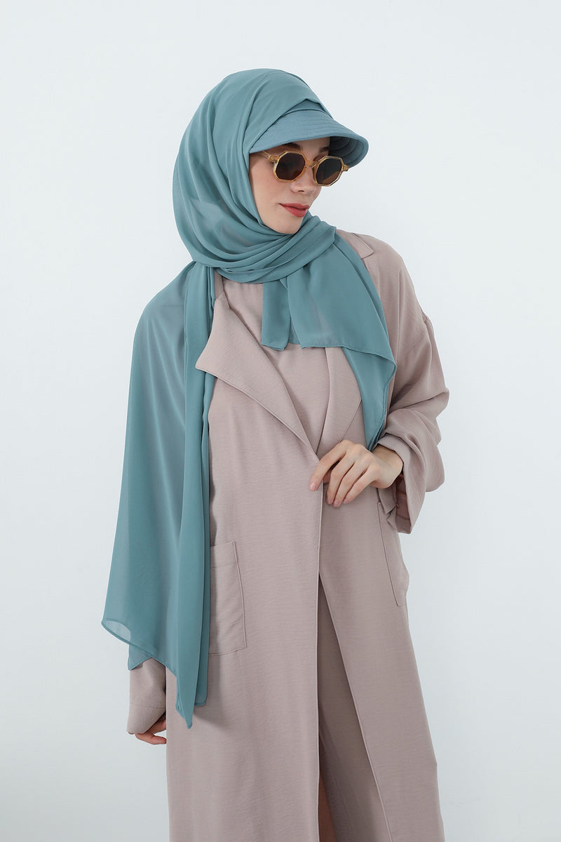 Practical Chiffon Hijab with Built-In Bonnet and Visor, Chiffon Scarf with Built-In Bonnet and Cap,SS-3