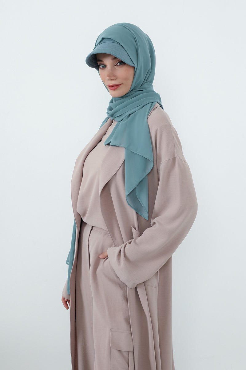 Practical Chiffon Hijab with Built-In Bonnet and Visor, Chiffon Scarf with Built-In Bonnet and Cap,SS-3