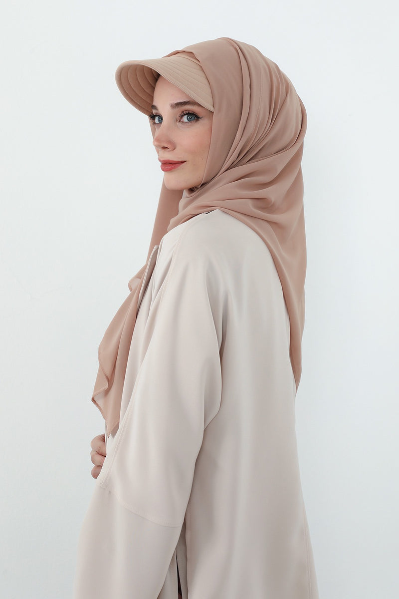 Practical Chiffon Hijab with Built-In Bonnet and Visor, Chiffon Scarf with Built-In Bonnet and Cap,SS-3