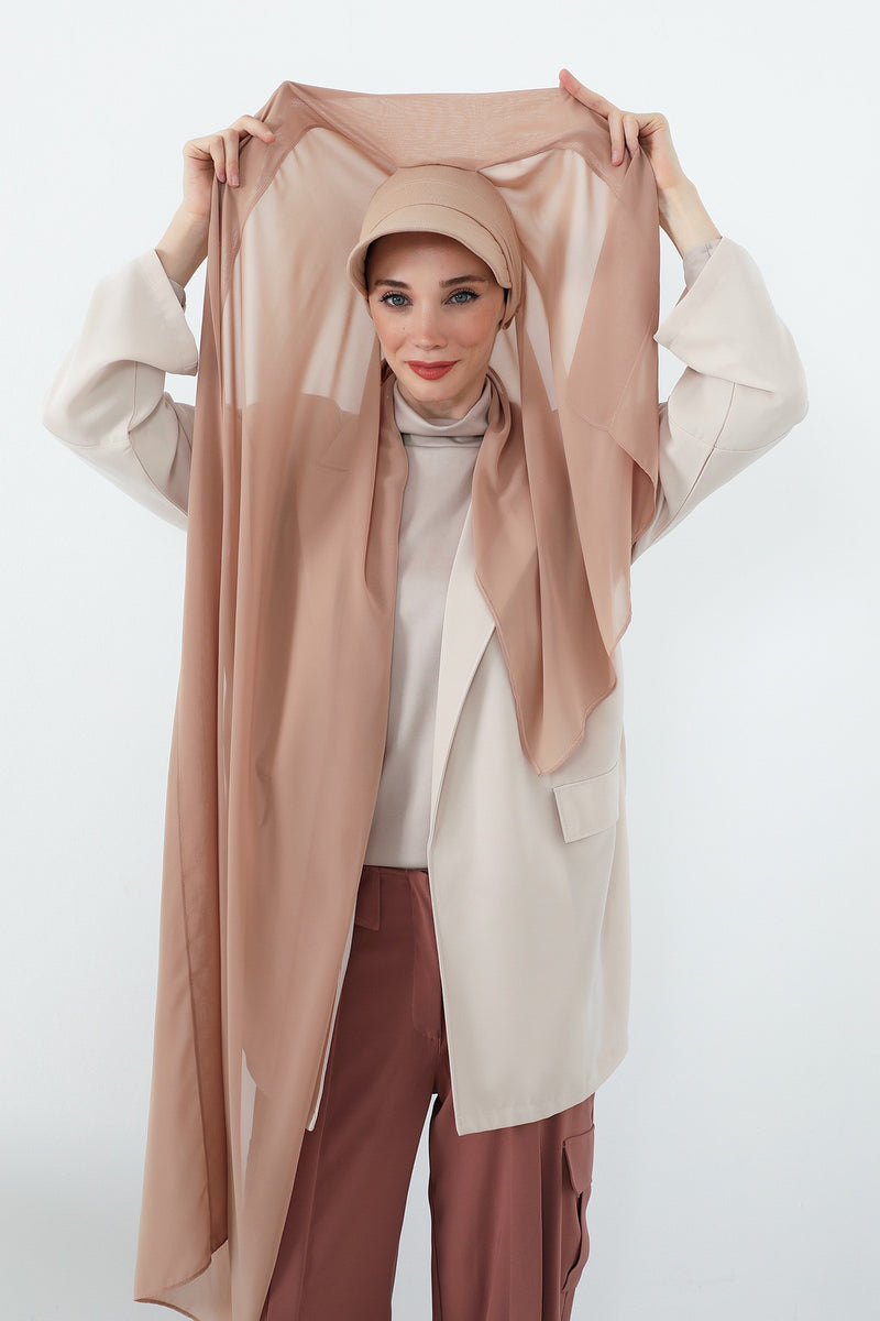 Practical Chiffon Hijab with Built-In Bonnet and Visor, Chiffon Scarf with Built-In Bonnet and Cap,SS-3