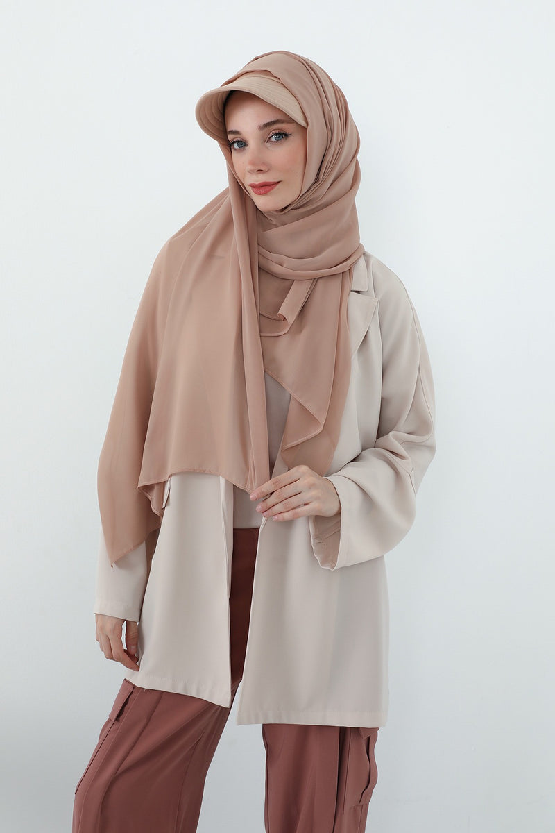 Practical Chiffon Hijab with Built-In Bonnet and Visor, Chiffon Scarf with Built-In Bonnet and Cap,SS-3