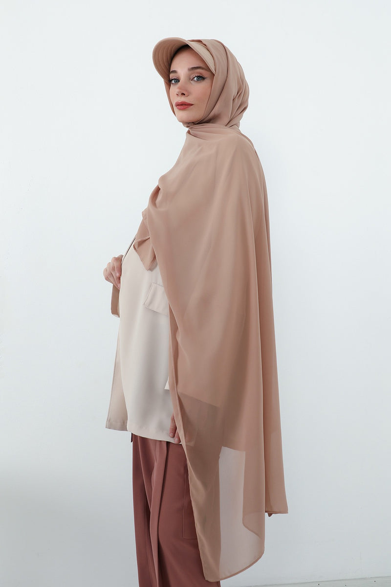 Practical Chiffon Hijab with Built-In Bonnet and Visor, Chiffon Scarf with Built-In Bonnet and Cap,SS-3
