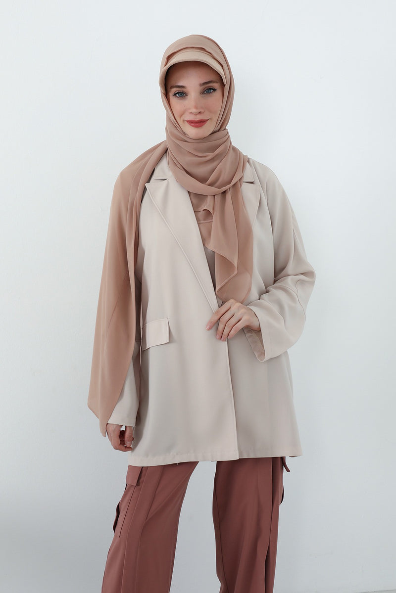 Practical Chiffon Hijab with Built-In Bonnet and Visor, Chiffon Scarf with Built-In Bonnet and Cap,SS-3