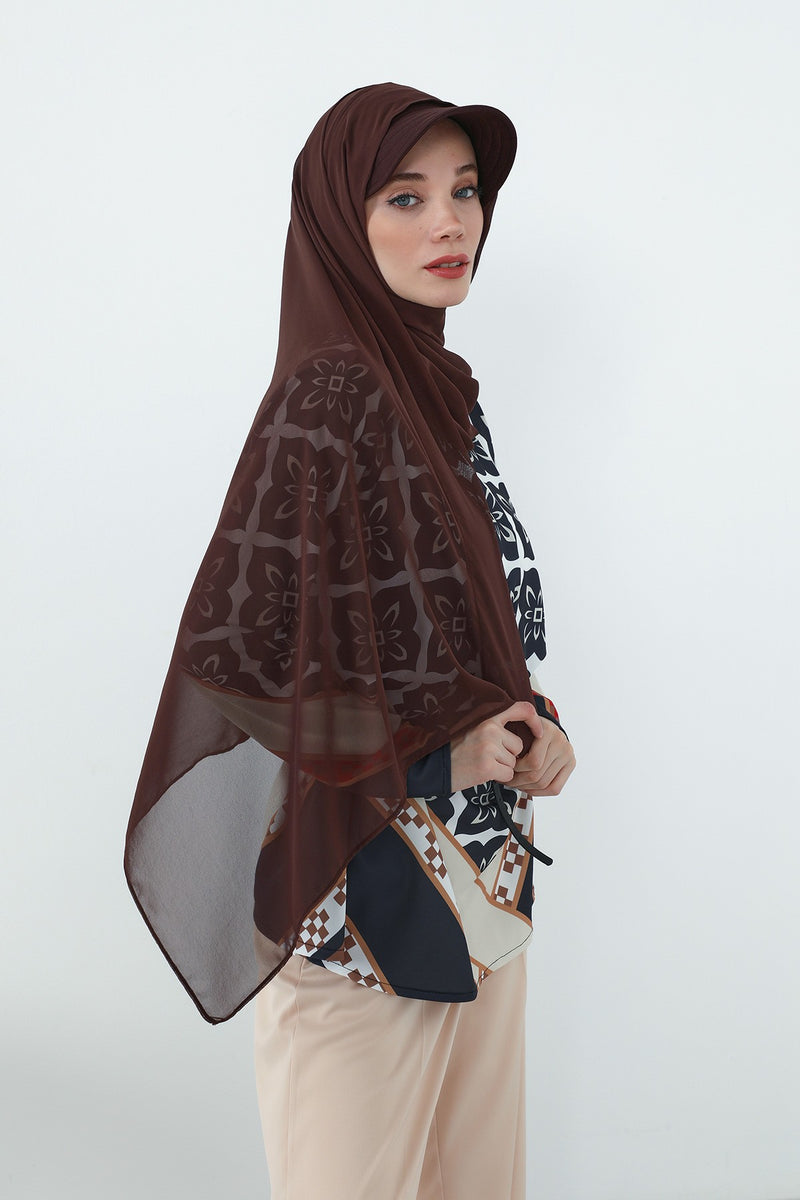 Practical Chiffon Hijab with Built-In Bonnet and Visor, Chiffon Scarf with Built-In Bonnet and Cap,SS-3