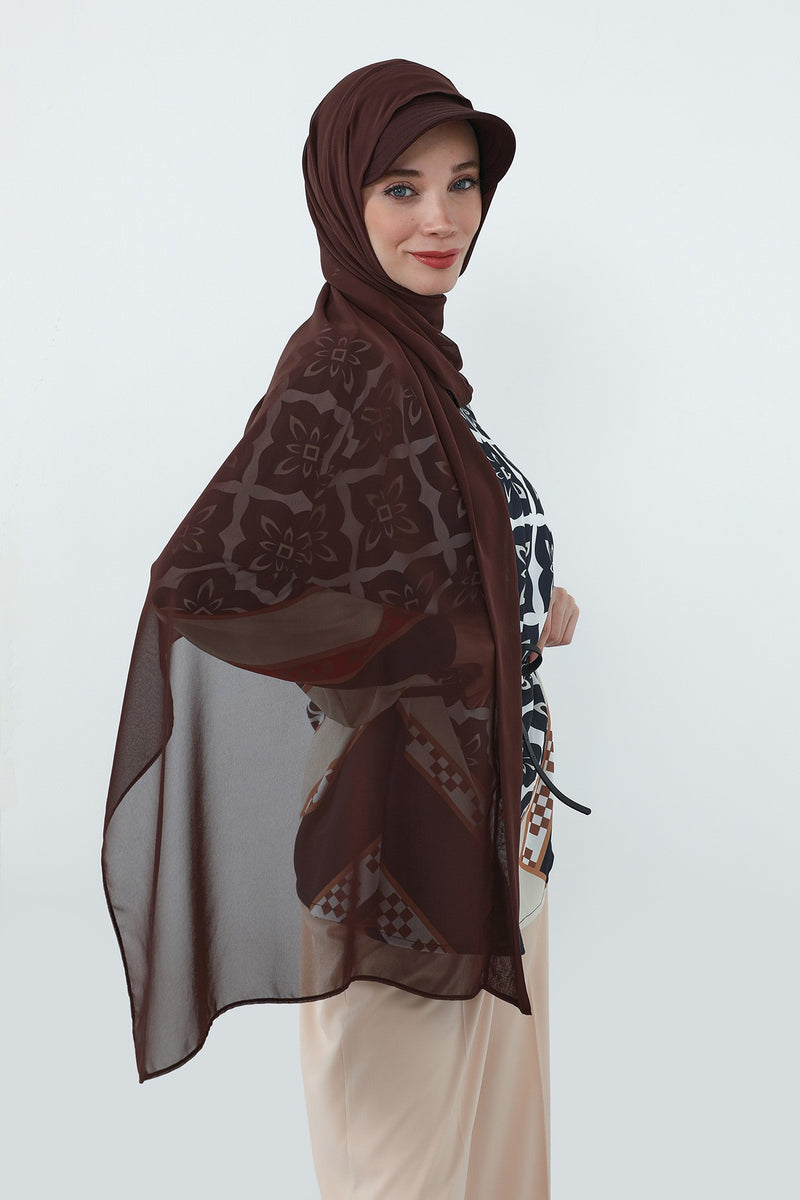 Practical Chiffon Hijab with Built-In Bonnet and Visor, Chiffon Scarf with Built-In Bonnet and Cap,SS-3