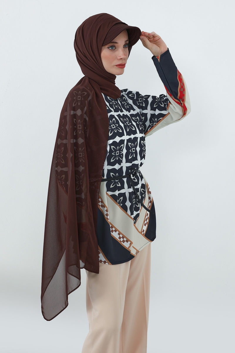 Practical Chiffon Hijab with Built-In Bonnet and Visor, Chiffon Scarf with Built-In Bonnet and Cap,SS-3