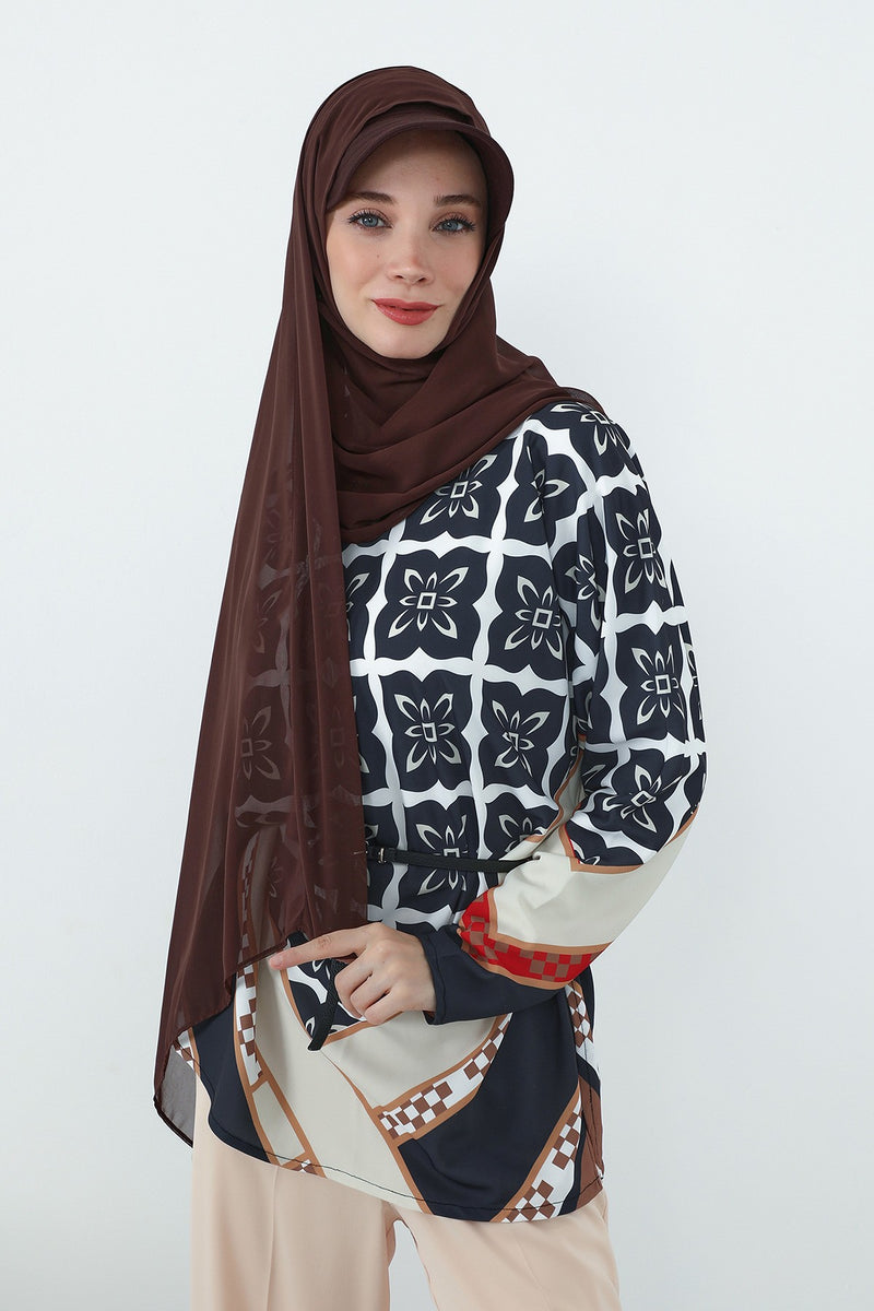 Practical Chiffon Hijab with Built-In Bonnet and Visor, Chiffon Scarf with Built-In Bonnet and Cap,SS-3