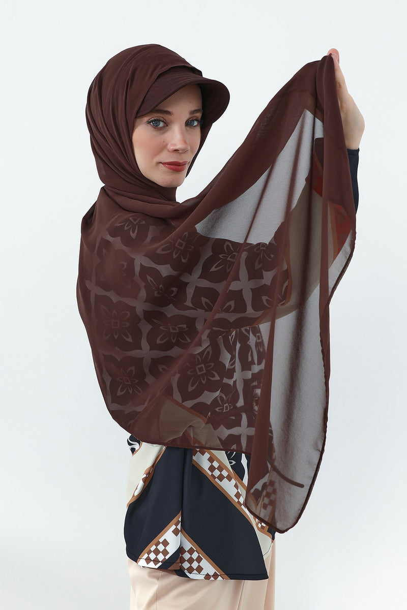 Practical Chiffon Hijab with Built-In Bonnet and Visor, Chiffon Scarf with Built-In Bonnet and Cap,SS-3