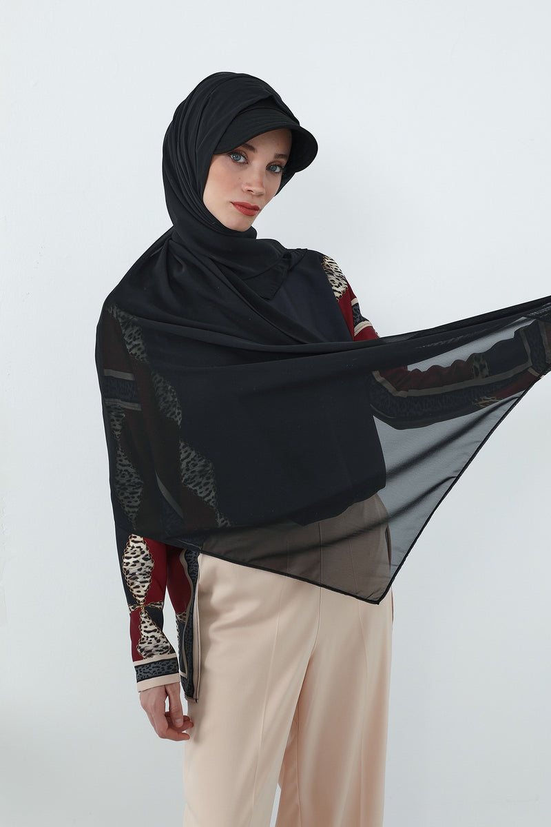 Practical Chiffon Hijab with Built-In Bonnet and Visor, Chiffon Scarf with Built-In Bonnet and Cap,SS-3