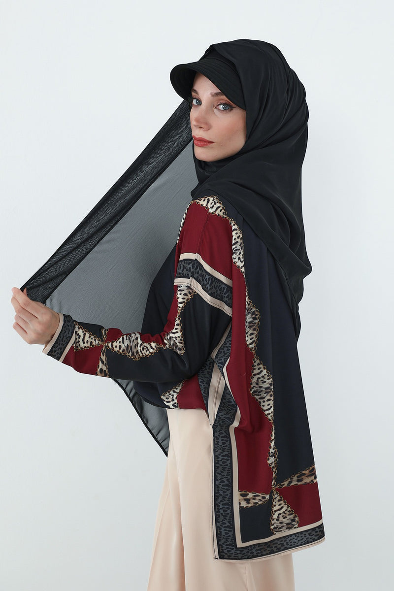 Practical Chiffon Hijab with Built-In Bonnet and Visor, Chiffon Scarf with Built-In Bonnet and Cap,SS-3